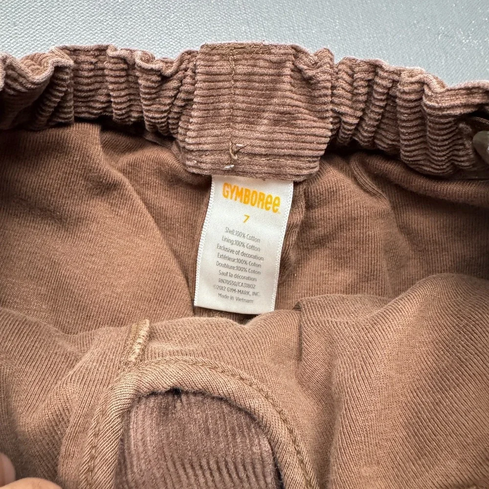 Gymboree Girls Size 7 Brown Corduroy Skort Embroidered Hearts Ruffle Hem Cotton